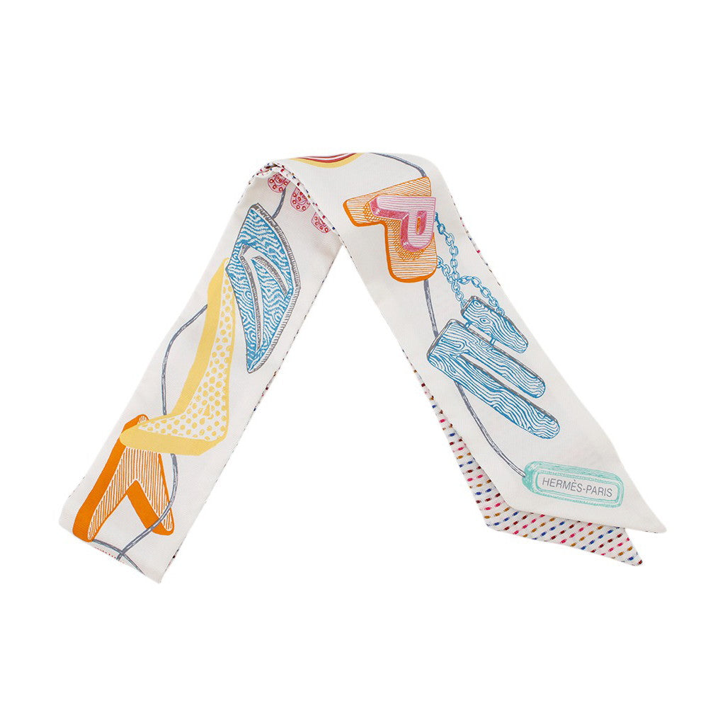 HERMES Twilly Chevaloscope Pointier White/Rose/VertH853954S Silk100%