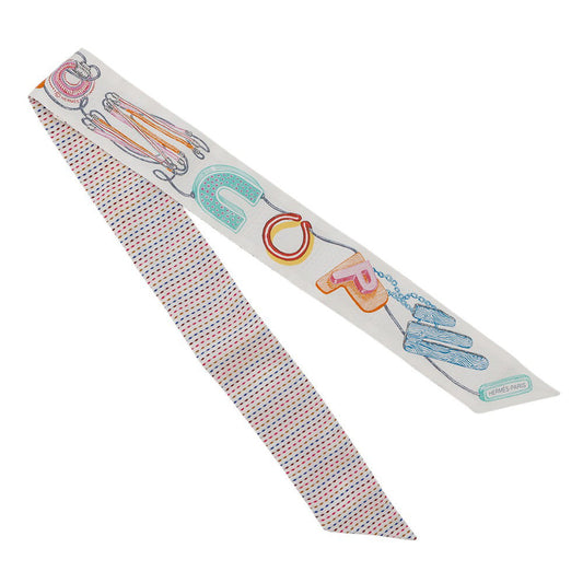 HERMES Twilly Chevaloscope Pointier White/Rose/VertH853954S Silk100%