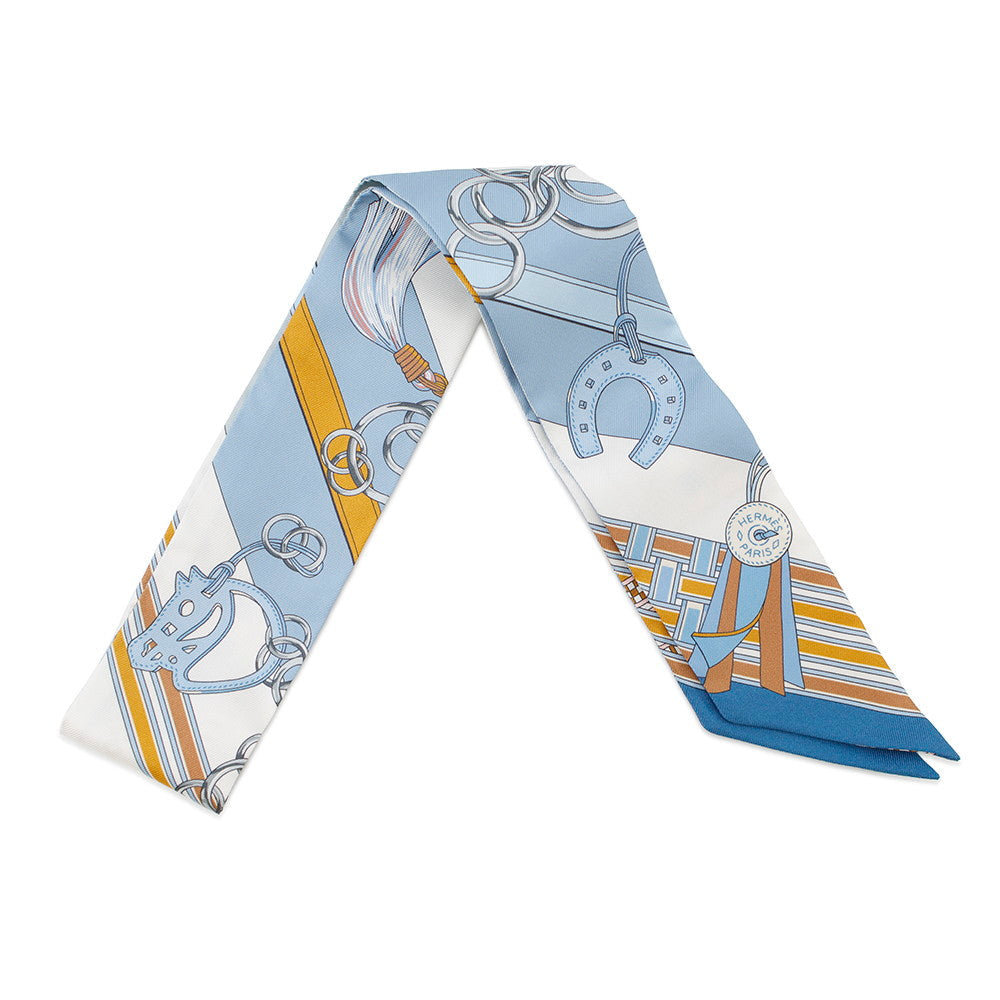 HERMES Twilly Brides et Gris-Gris Blue Jean/White/MulticolorH062849S Silk100%