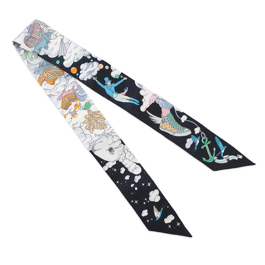 HERMES Twilly my cloud Blue・Noir / Mauve / MulticolorH063900S Silk100%