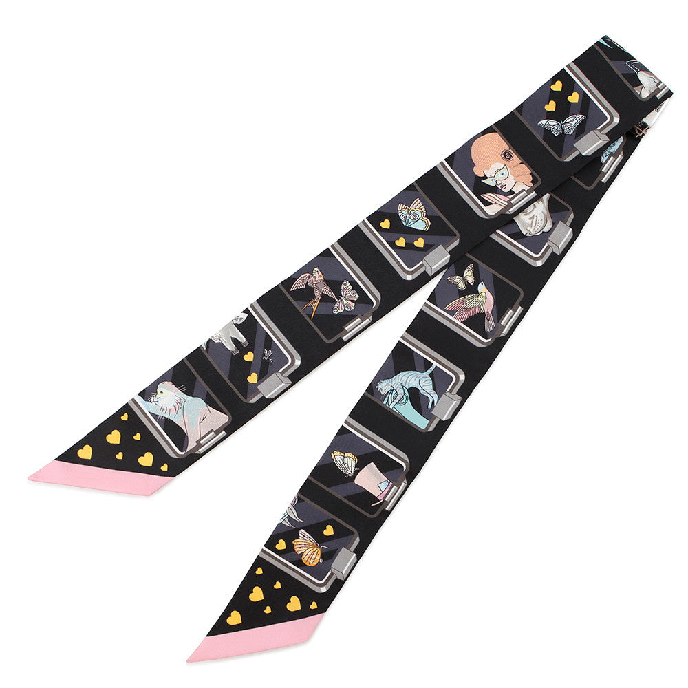 HERMES Twilly HERMES・Story Black/Grease/RoseH063875S Silk100%