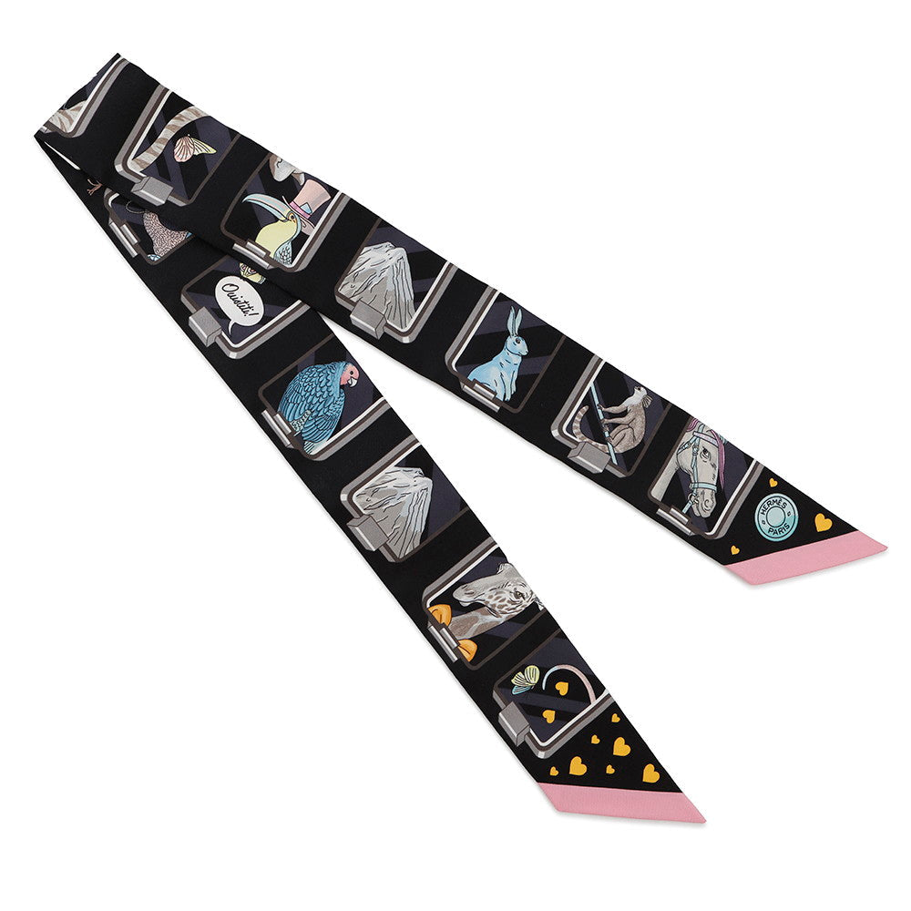 HERMES Twilly HERMES・Story Black/Grease/RoseH063875S Silk100%