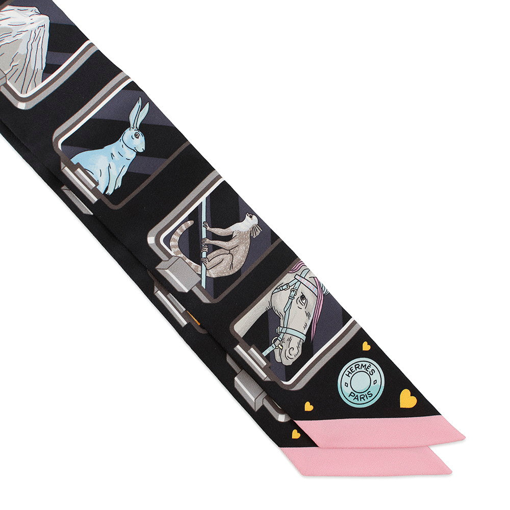 HERMES Twilly HERMES・Story Black/Grease/RoseH063875S Silk100%