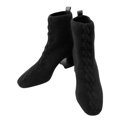 HERMES Short boots 《Vol Vert》 60 Black Knit Calf Leather Size 36