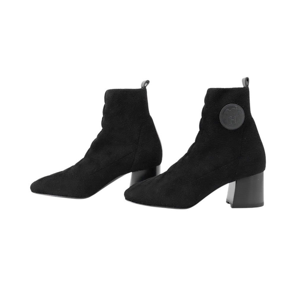 HERMES Short boots 《Vol Vert》 60 Black Knit Calf Leather Size 36