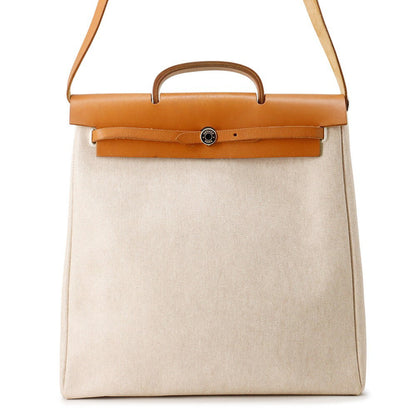 HERMES Herbag Natural Toile H Vache Hunter Leather Size MM