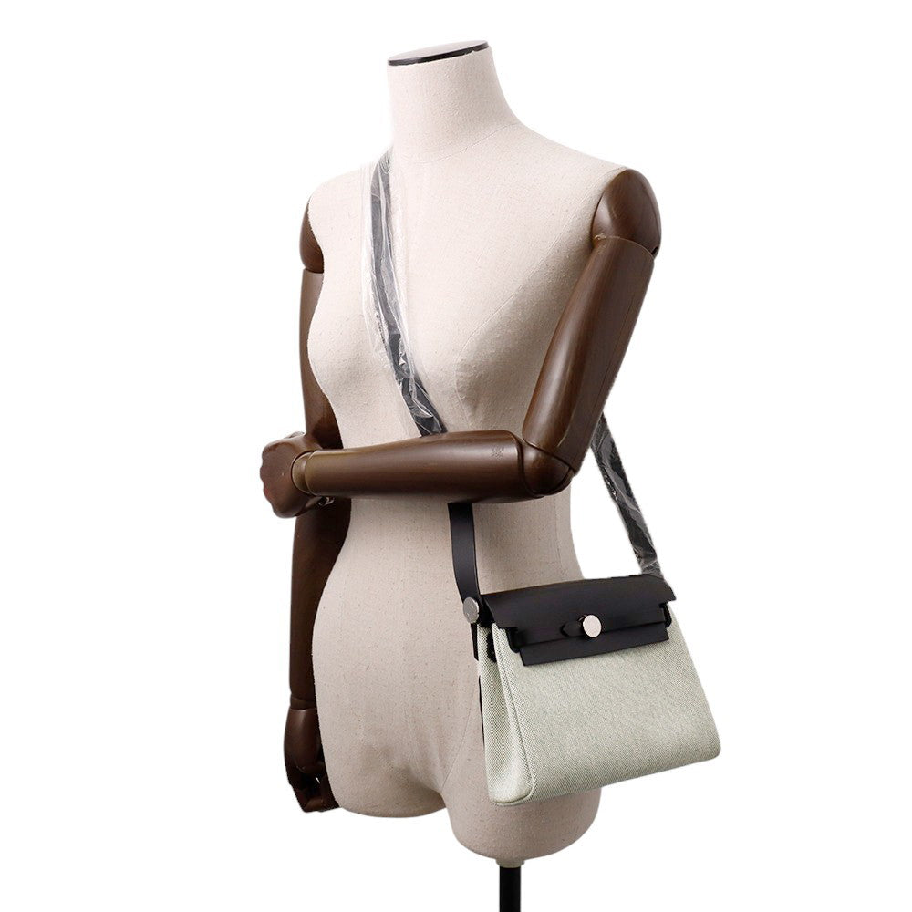 HERMES Herbag zip Ecru/Black Toile Military Vache Hunter Leather Size Mini