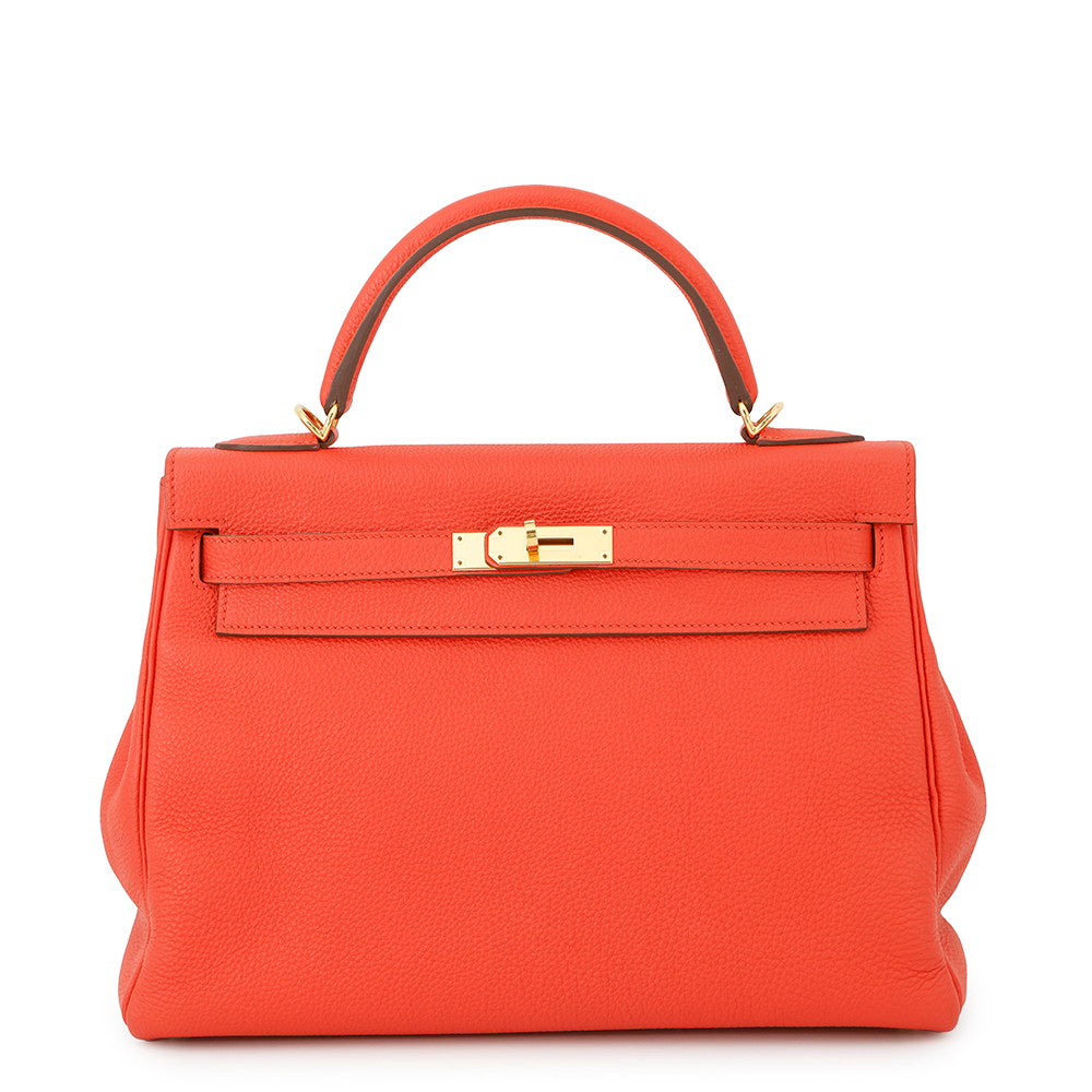 HERMES Kelly Orange Poppy Taurillon Clemence Size 32