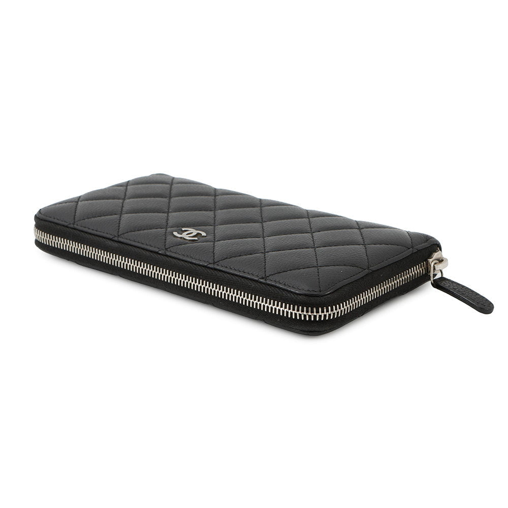 CHANEL Matelasse Zip Around Long Wallet BlackA50097 Caviar Leather
