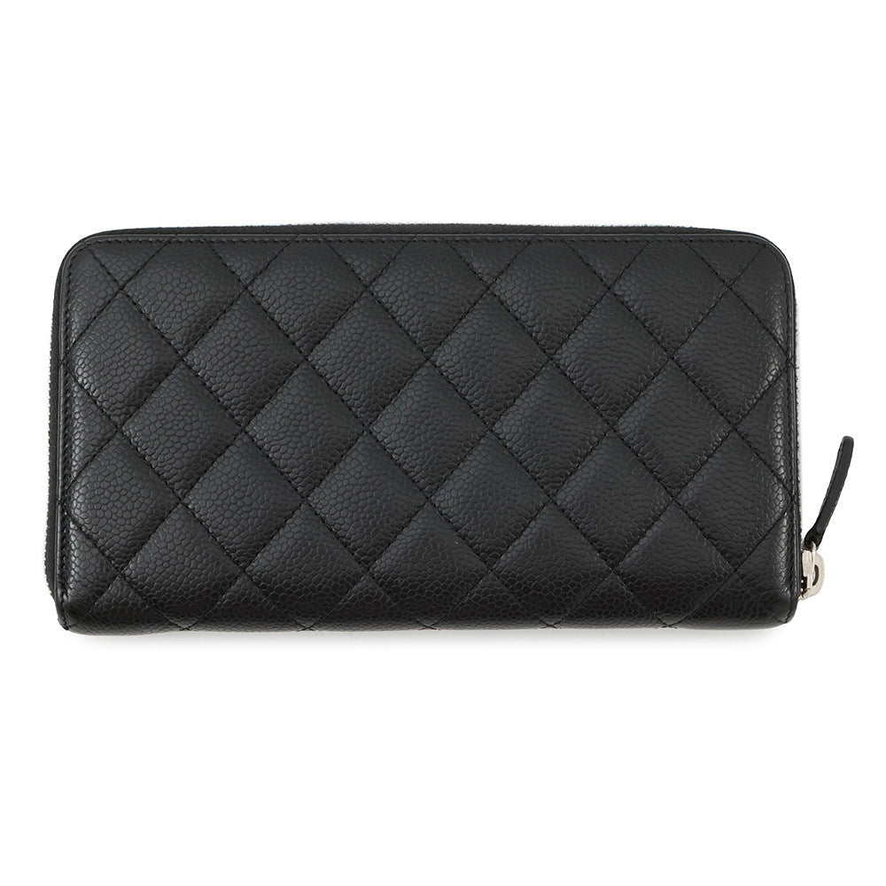 CHANEL Matelasse Zip Around Long Wallet BlackA50097 Caviar Leather