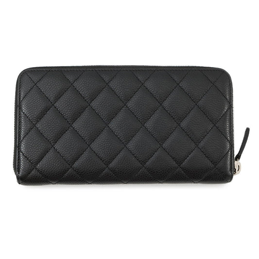 CHANEL Matelasse Zip Around Long Wallet BlackA50097 Caviar Leather
