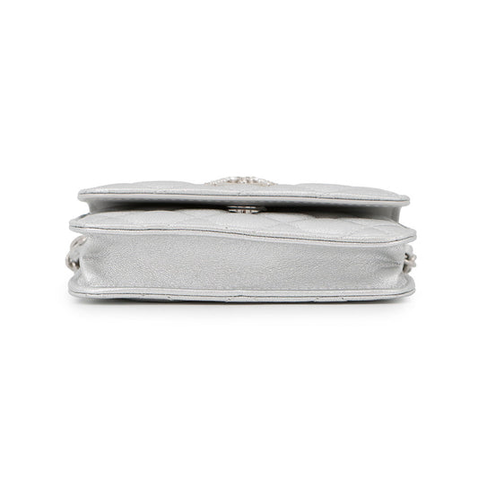 CHANEL Novelty Matelasse Chain Pouch Silver Lambskin