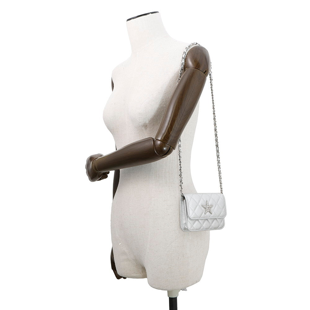 CHANEL Novelty Matelasse Chain Pouch Silver Lambskin