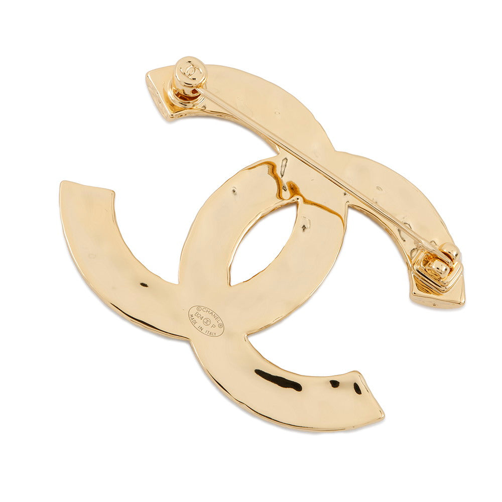 CHANEL CC Logo Brooch Black Gold Plated