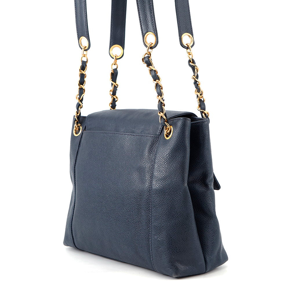CHANEL ChainShoulder Navy Caviar Leather