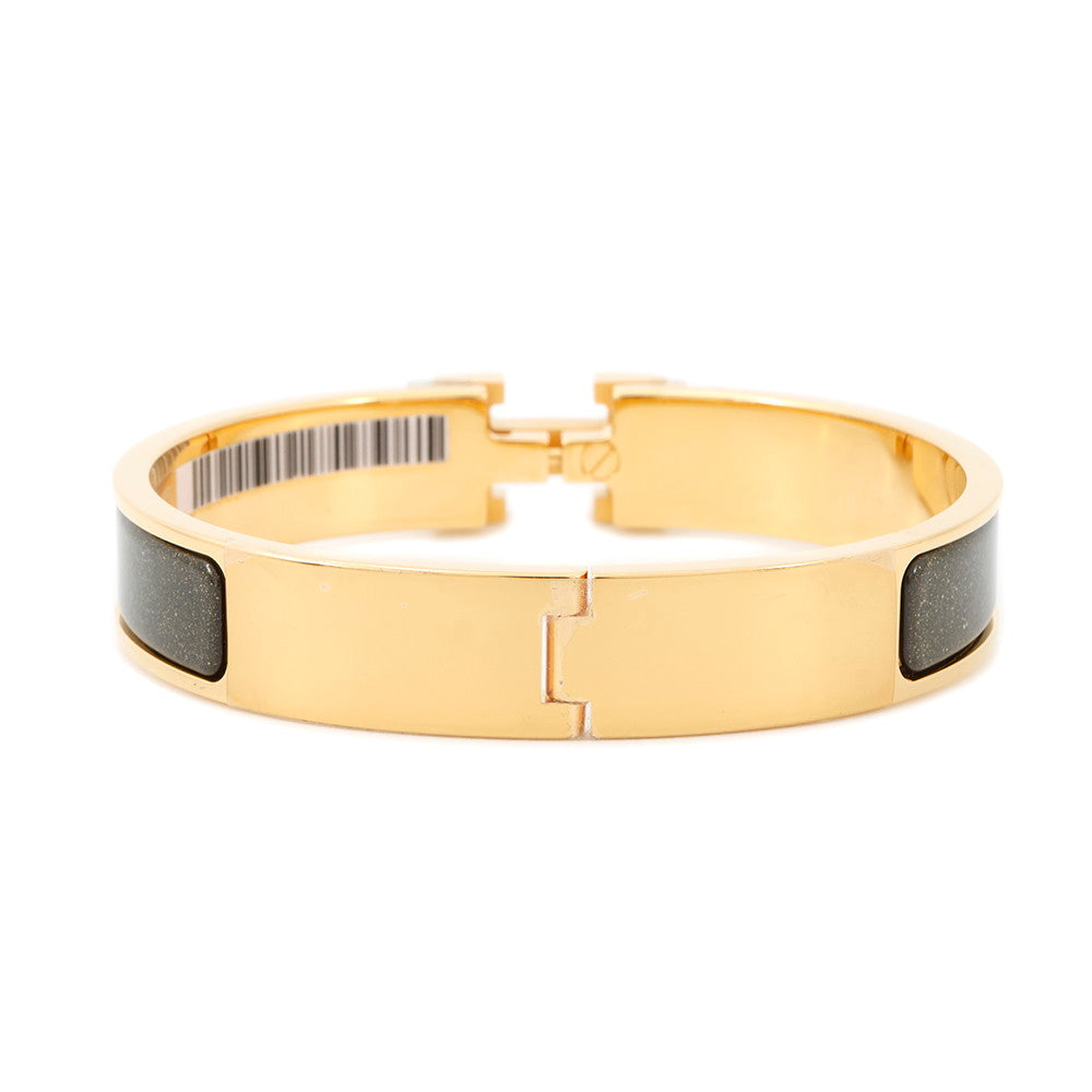 HERMES Clic crack Size PM Noir・Dore Metal Enamel Glitter
