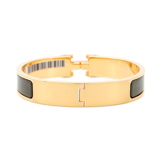 HERMES Clic crack Size PM Noir・Dore Metal Enamel Glitter