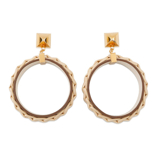 HERMES Medor Picnic Earrings Size GM Nata Vaux Barenia Leather Willow