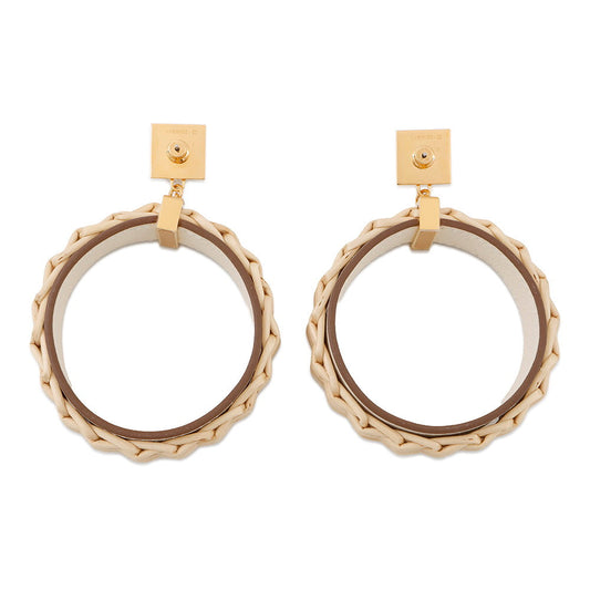 HERMES Medor Picnic Earrings Size GM Nata Vaux Barenia Leather Willow