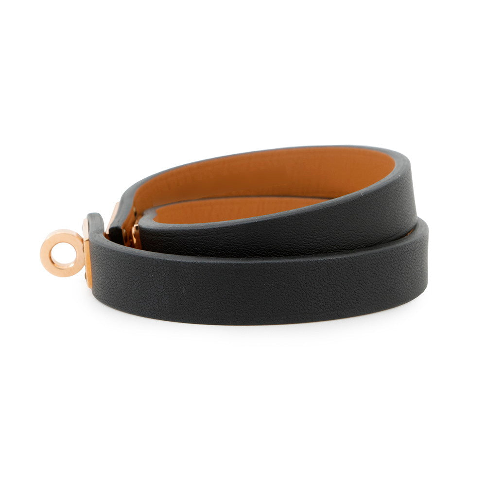 HERMES Double Tour Bracelet Size T2 Black Swift Leather