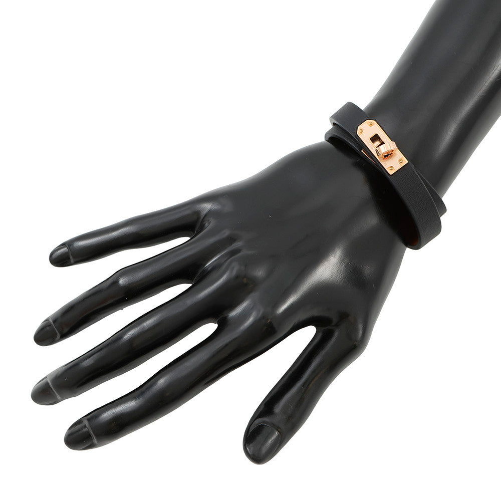 HERMES Double Tour Bracelet Size T2 Black Swift Leather