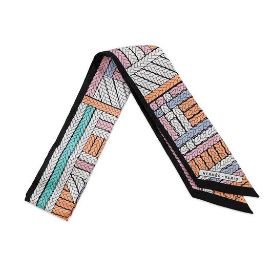 HERMES Twilly TRESSES H Apricot/Black/Rose Silk100%