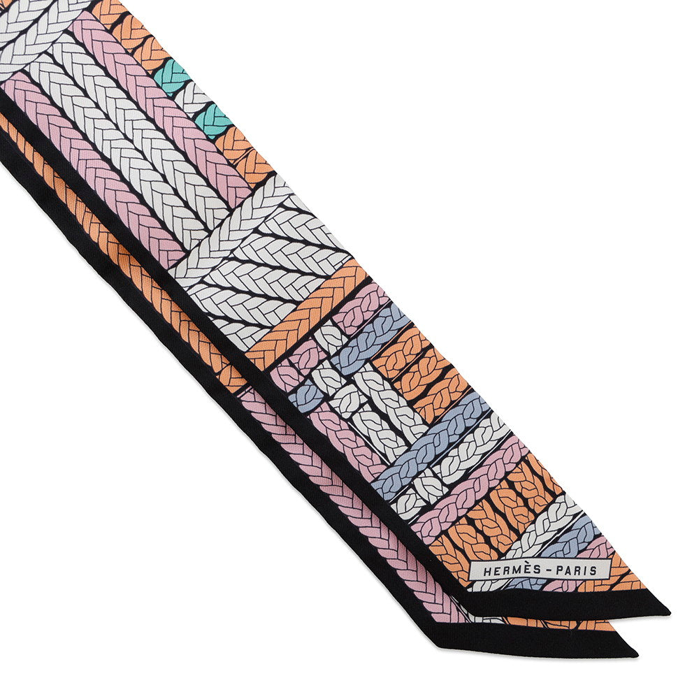 HERMES Twilly TRESSES H Apricot/Black/Rose Silk100%