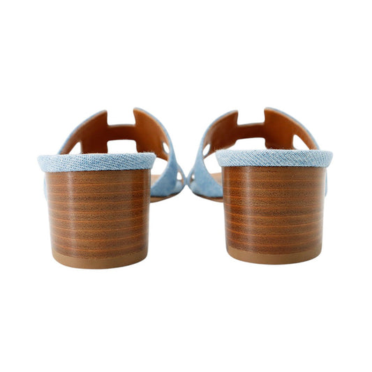 HERMES Oasis Blue Claire Denim Leather Size 37.5