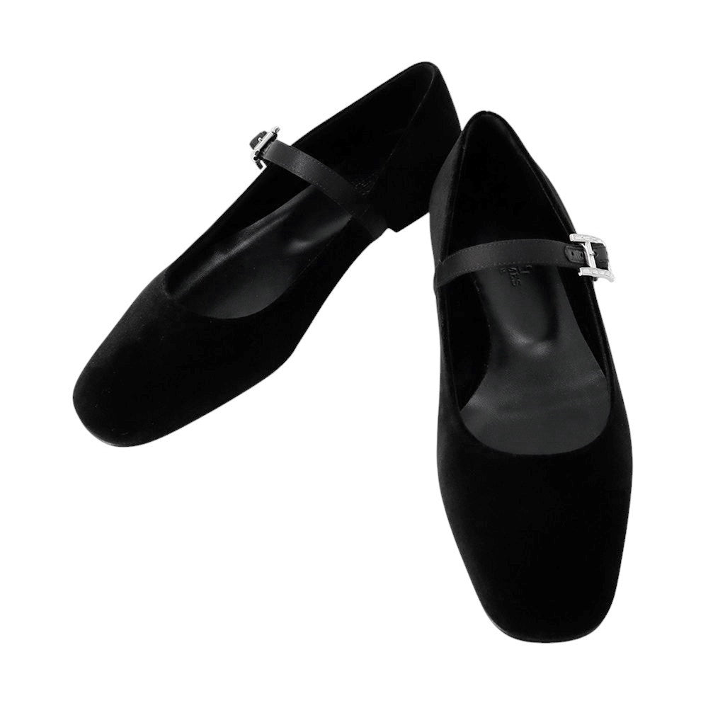 HERMES Ballet shoes "Jane" BlackH252113Z Velour Fabric Satin Size 38