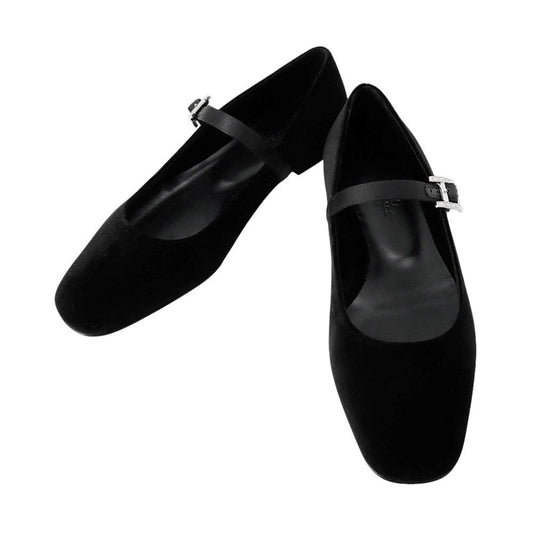 HERMES Ballet shoes "Jane" BlackH252113Z Velour Fabric Satin Size 38