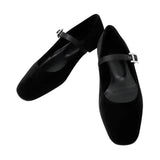 HERMES Ballet shoes "Jane" BlackH252113Z Velour Fabric Satin Size 38
