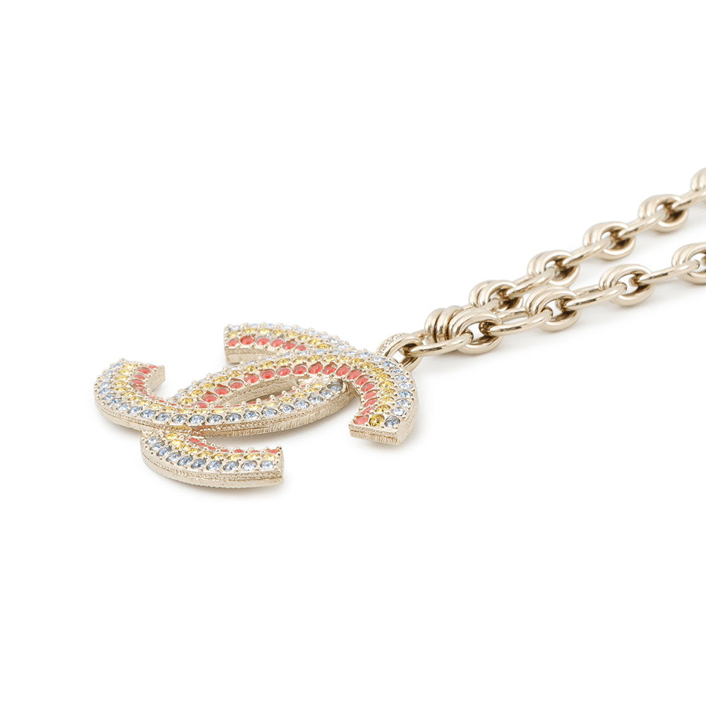 CHANEL CC Logo Rhinestone Necklace Multicolor Metal Rhinestone