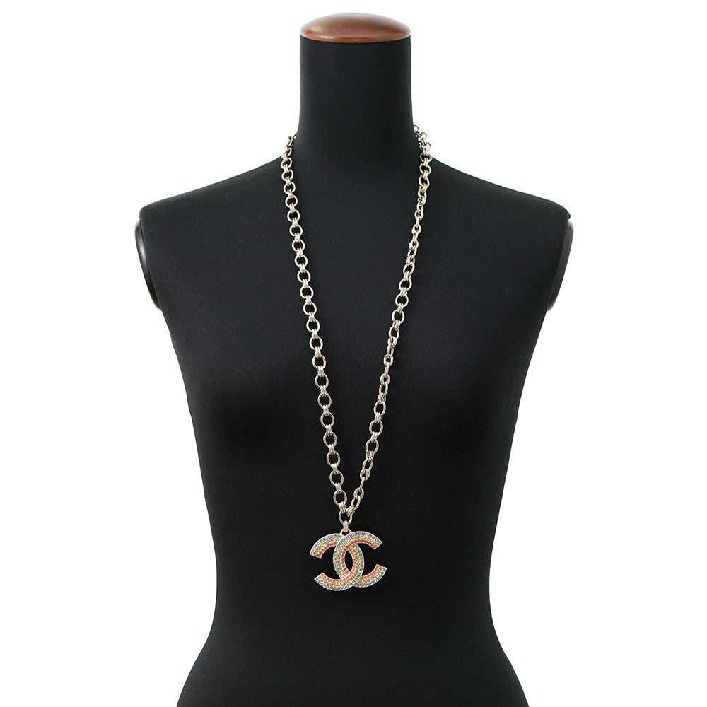 CHANEL CC Logo Rhinestone Necklace Multicolor Metal Rhinestone