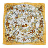 HERMES Carre LES AMAZONES Lady on Horseback Size 90 Yellow/Multicolor Silk100%