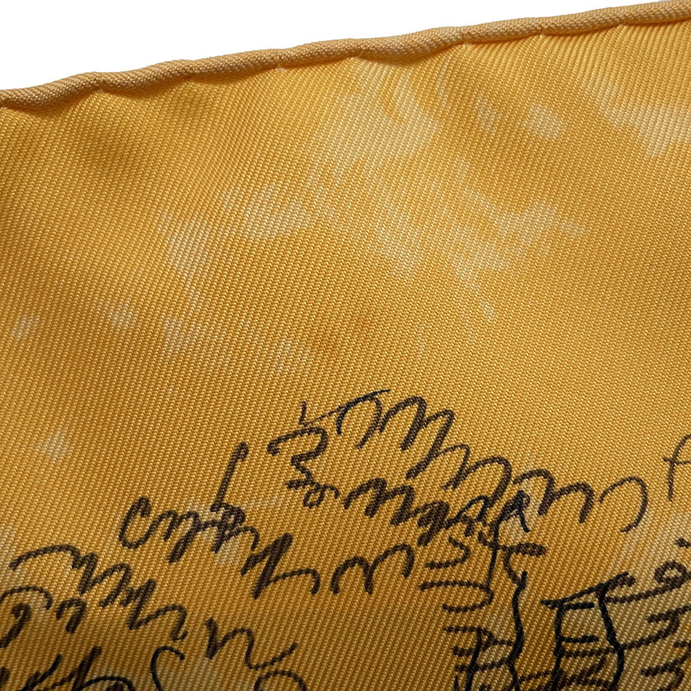 HERMES Carre LES AMAZONES Lady on Horseback Size 90 Yellow/Multicolor Silk100%