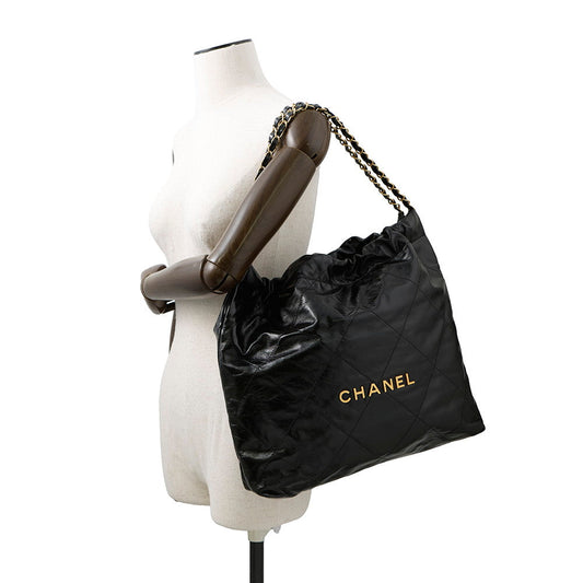 CHANEL CHANEL22 Handbag BlackAS3261 Shiny Calf Leather Size Medium