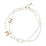 CHANEL Pearl long necklace Champagne Gold Gold Plated Faux Pearl Rhinestone