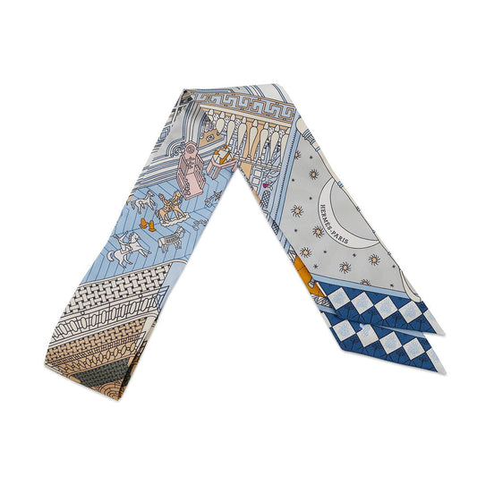 HERMES Twilly Objet de Curiosite Blue/Beige/Rose Poudre Silk100%
