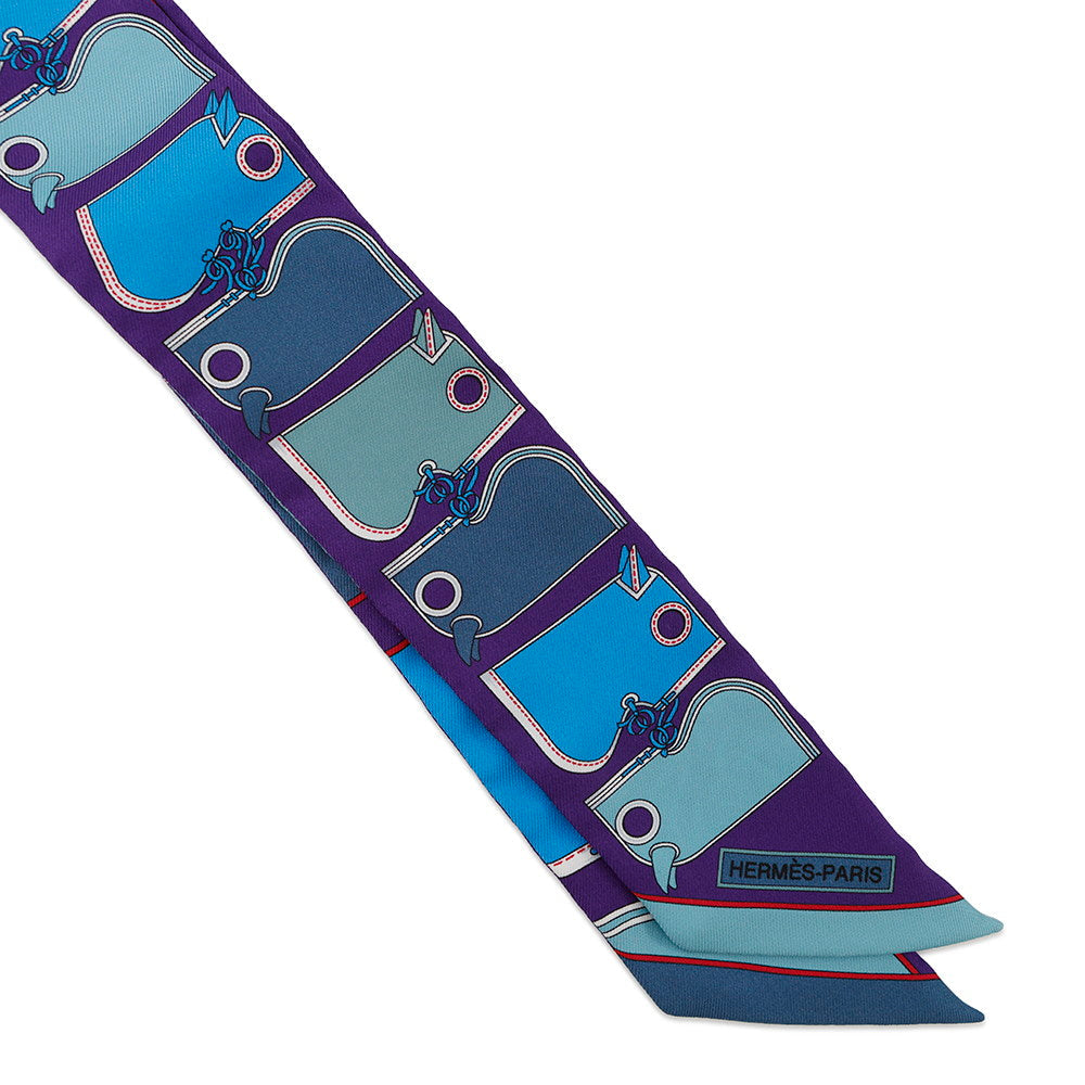 HERMES Twilly Camail Violet/Azur/Celadon Silk100%