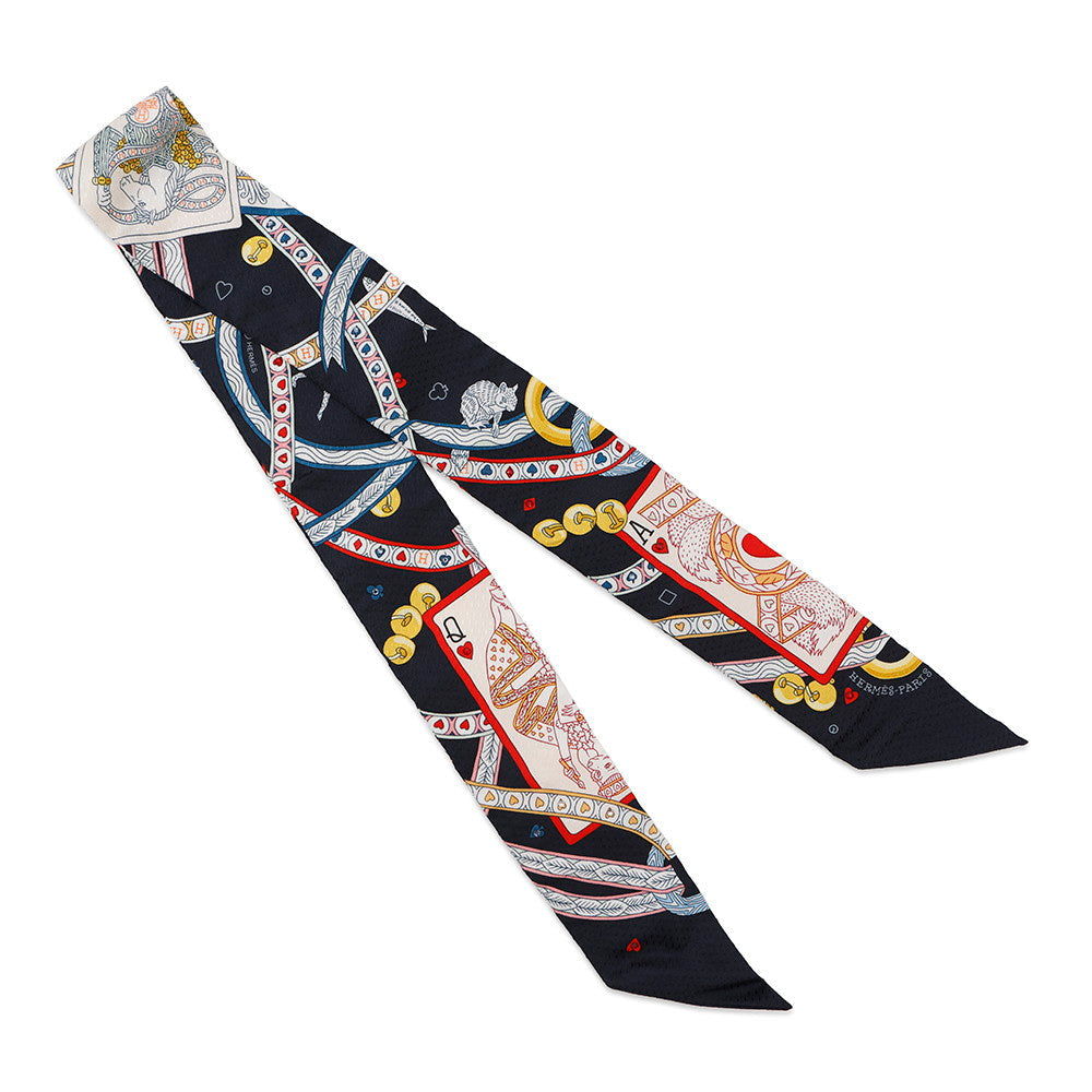 HERMES Twilly Bijoux Pique Black/Rouge/Gold Silk100% Bijoux