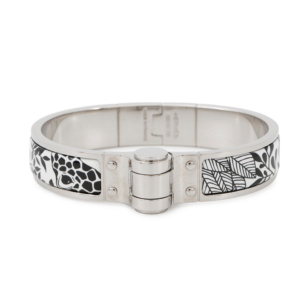 HERMES Charniere Bangle Size PM White/Black Metal