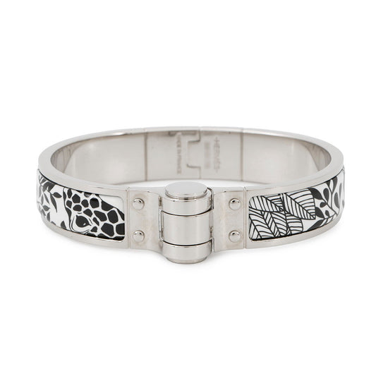 HERMES Charniere Bangle Size PM White/Black Metal