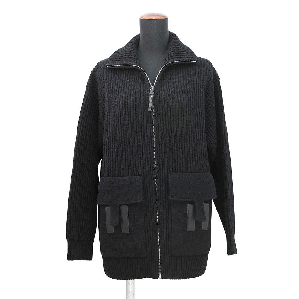 HERMES Screwdriver knit H pocket Size 34 Black Wool 98% Polyurethane1% Nylon1%