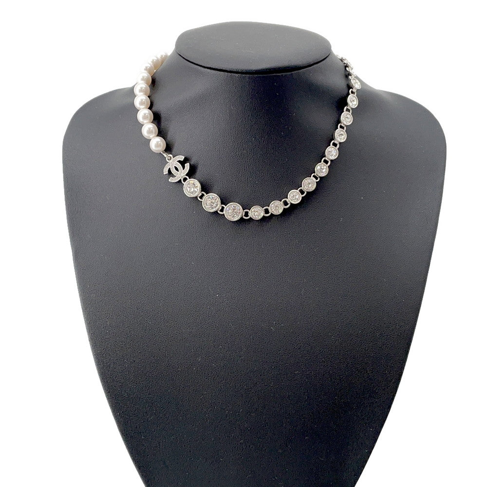 CHANEL CC Logo PearlNecklaceABA625 Metal Strass Costume Pearl
