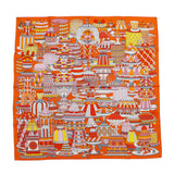 HERMES Carre Patisserie Française Size 90 Orange/Rose/Gris Silk100%