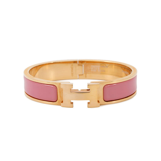 HERMES Clic H Bracelet Size PM Rose Patch Enamel Gold Plated