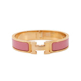 HERMES Clic H Bracelet Size PM Rose Patch Enamel Gold Plated