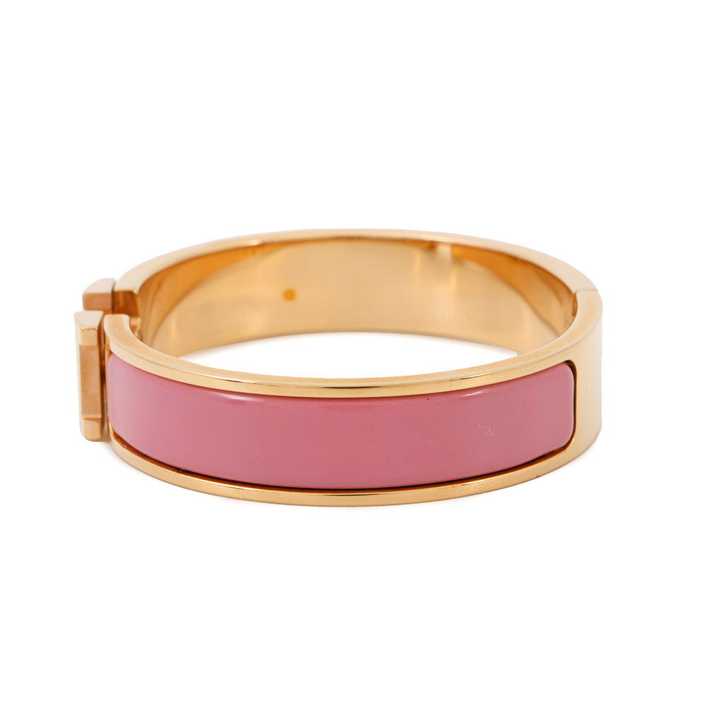 HERMES Clic H Bracelet Size PM Rose Patch Enamel Gold Plated