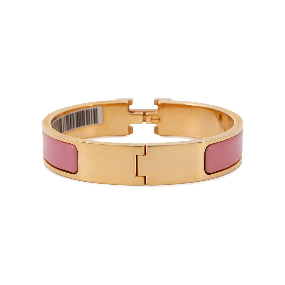 HERMES Clic H Bracelet Size PM Rose Patch Enamel Gold Plated