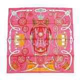 HERMES Carre Stately Wheels Size 90 Rose vif/Rouge/Orange Silk100%